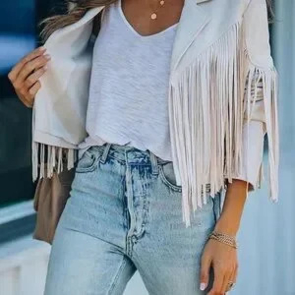 Chic Fringe White Jacket - Picture 4 of 4